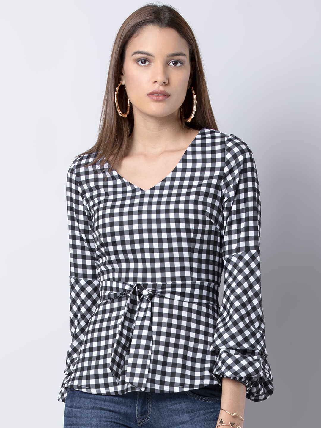

FabAlley Women Black Checked Peplum Top