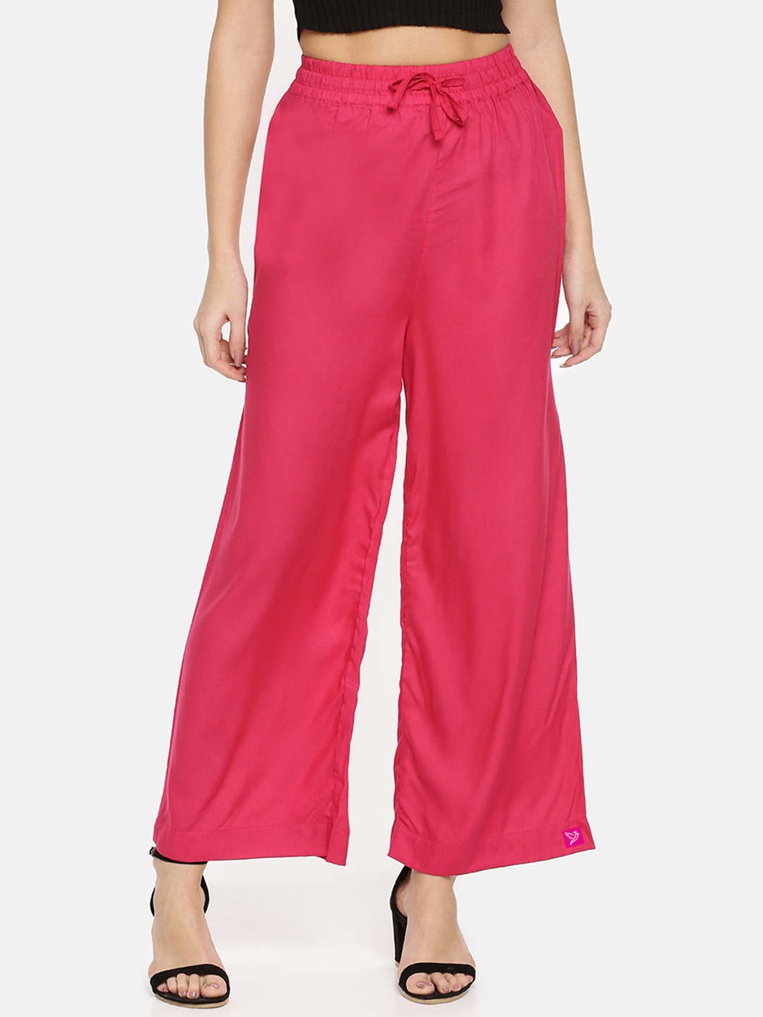 TWIN BIRDS Women Pink Solid Wide Leg Palazzos