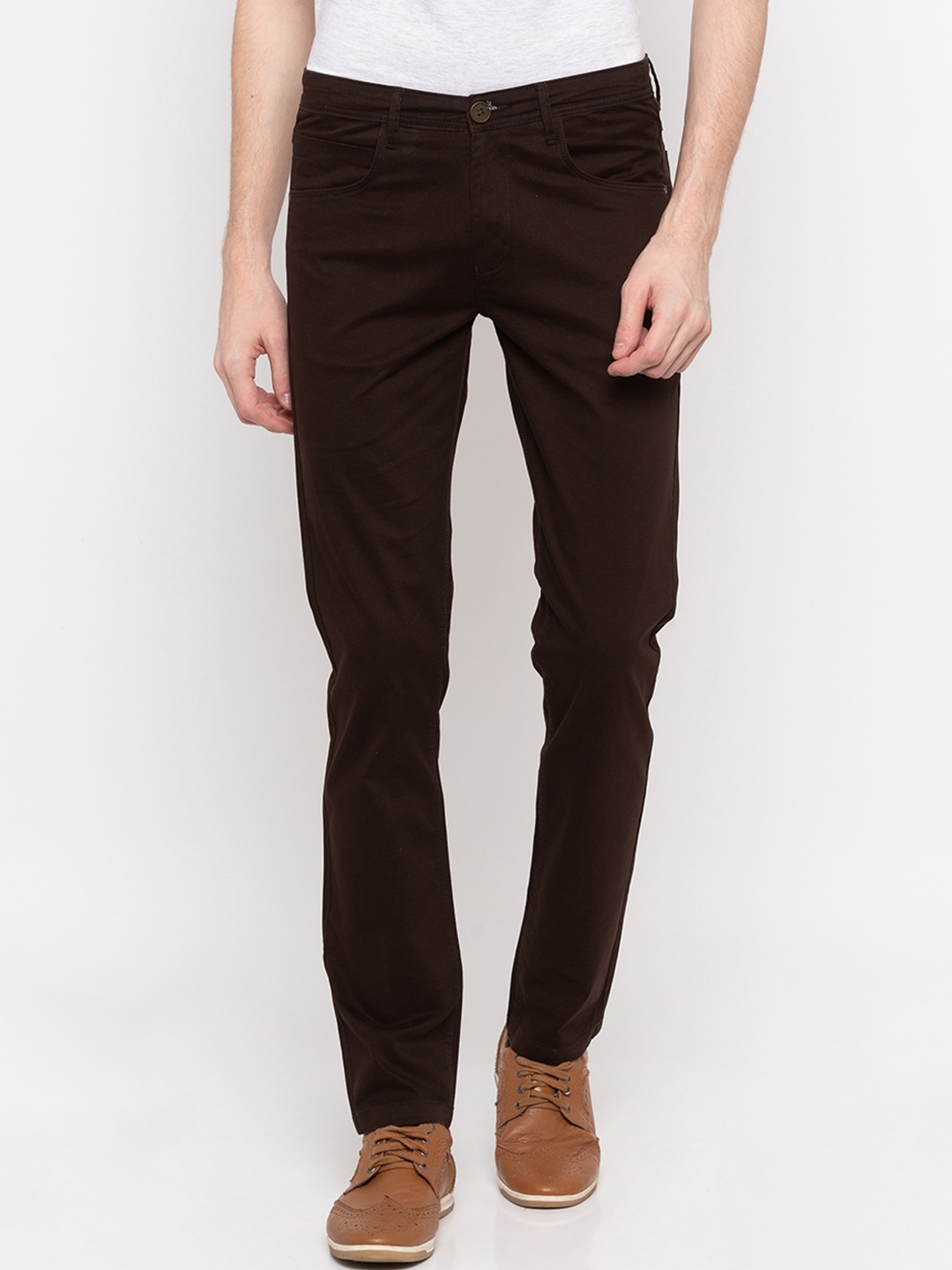 

SPYKAR Men Brown Slim Fit Solid Regular Trousers
