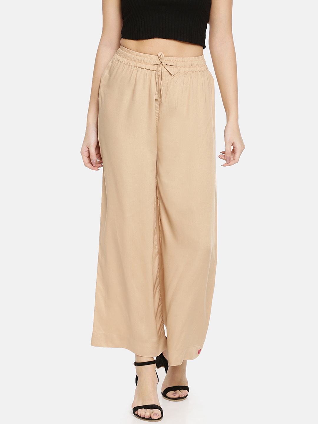 

TWIN BIRDS Women Beige Solid Wide Leg Palazzos