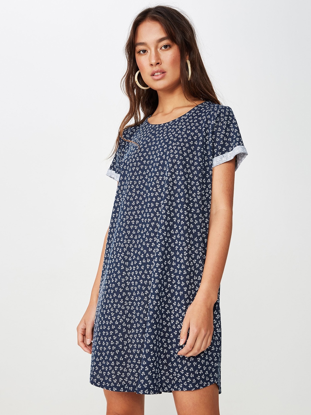

COTTON ON Women Navy Blue Floral Print T-shirt Dress