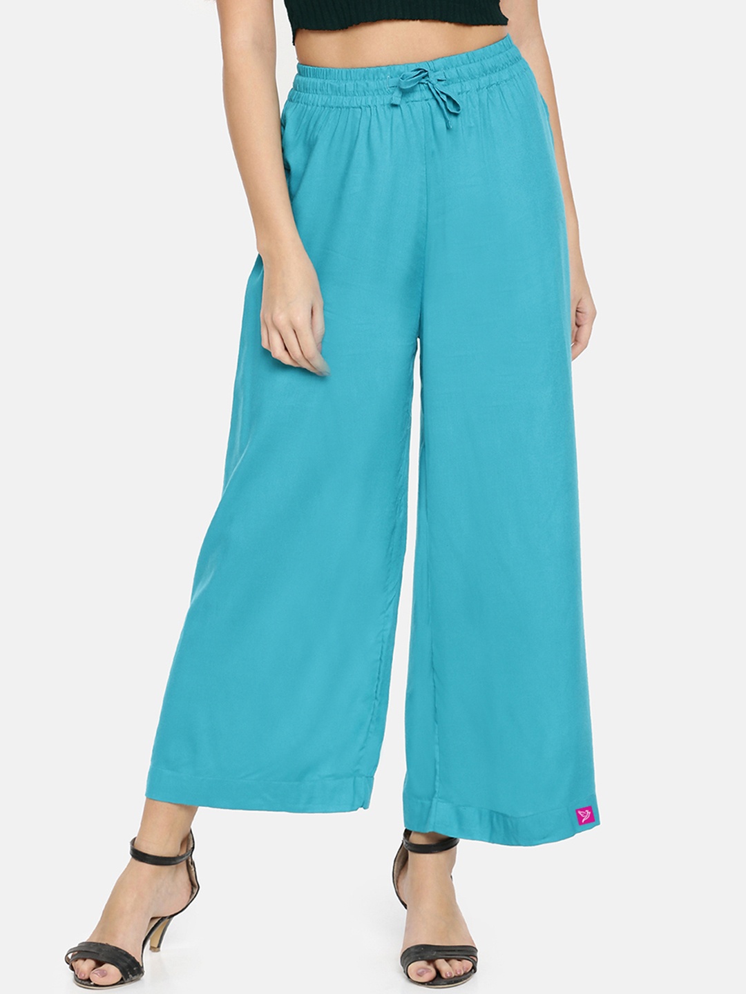 

TWIN BIRDS Women Blue Solid Wide Leg Palazzos