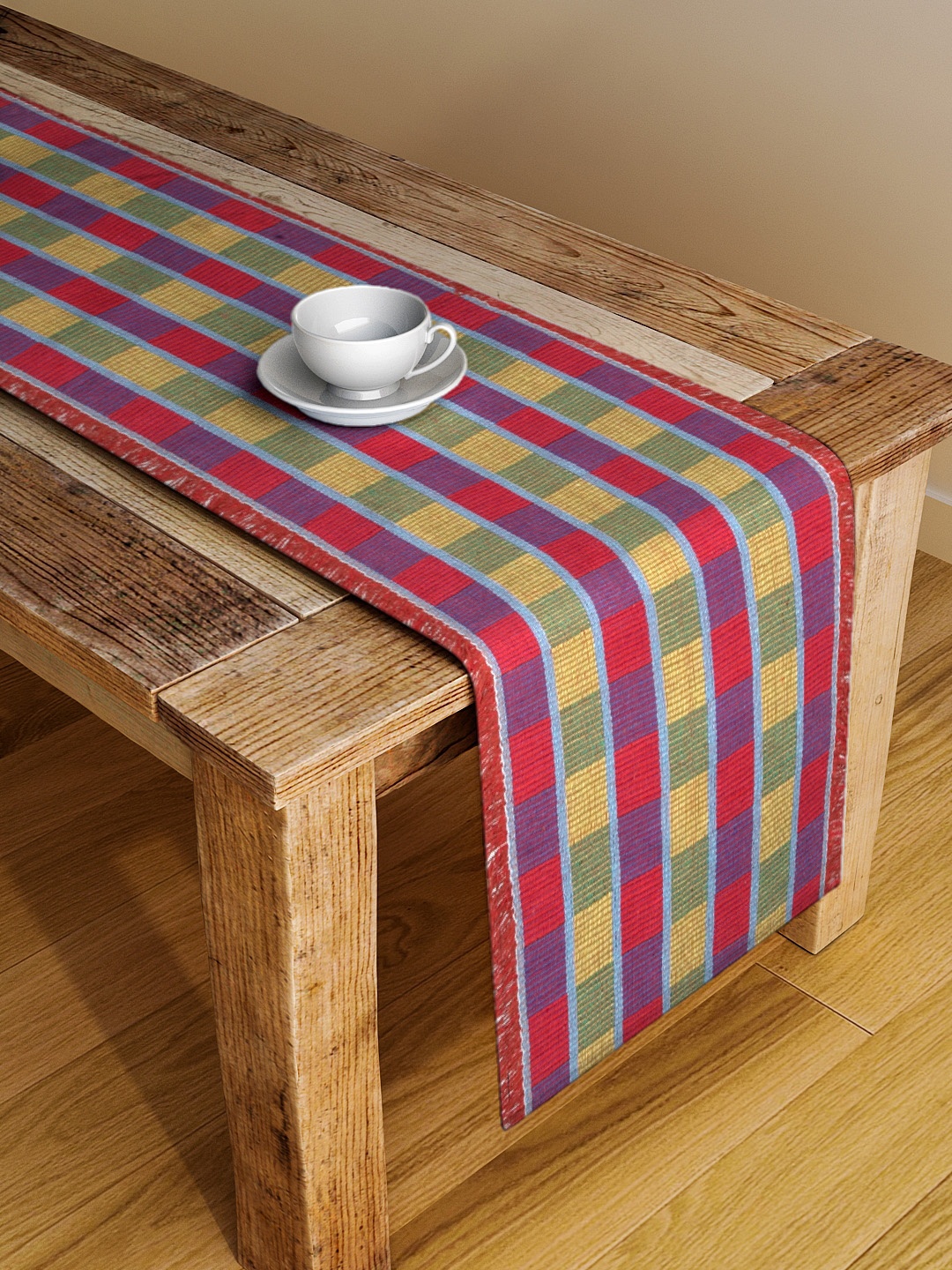 

KLOTTHE Red & Yellow Striped Hand-Tufted Pure Cotton Table Runner