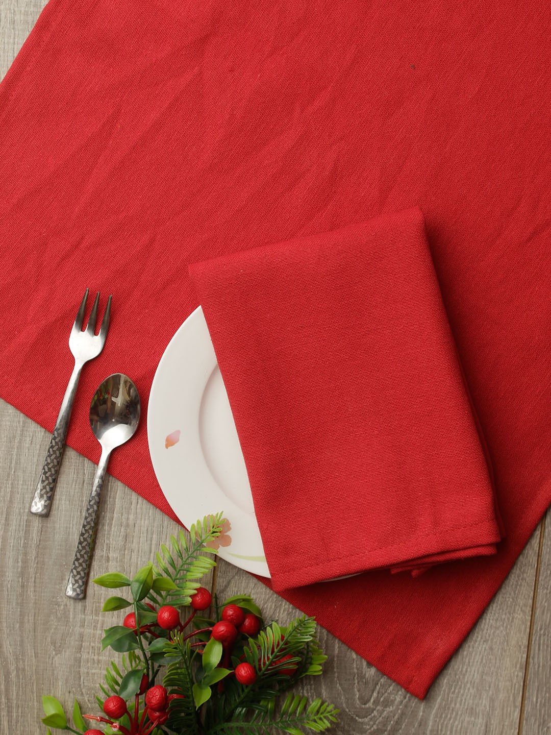 

Soumya Set of 6 Red Solid Pure Cotton Table Napkins