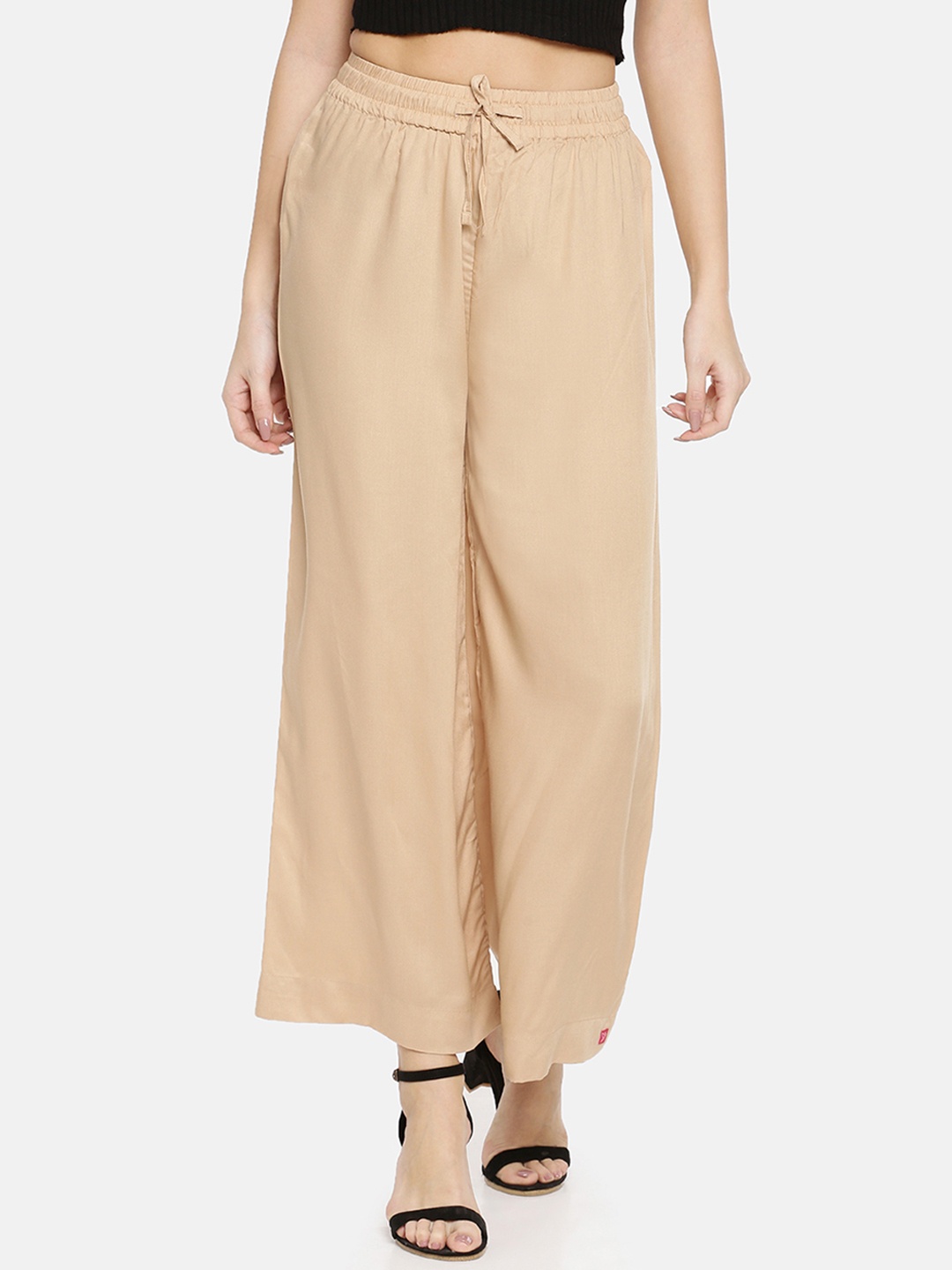 

TWIN BIRDS Women Beige Solid Wide Leg Palazzos