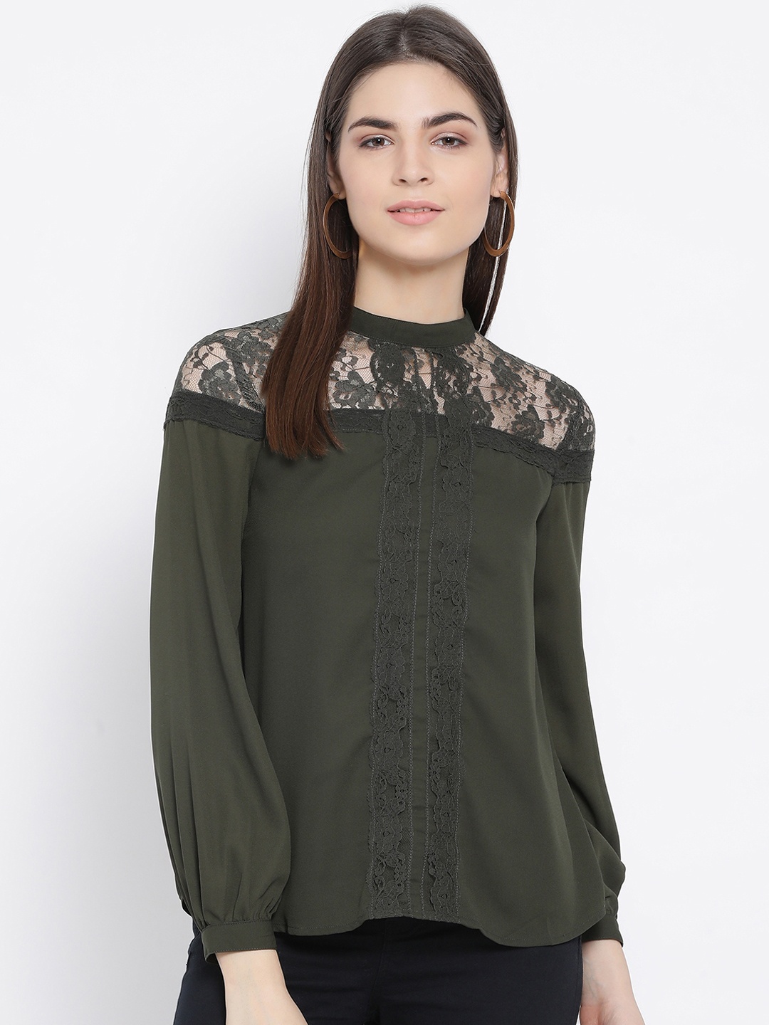 

Oxolloxo Women Olive Green Self Design Top