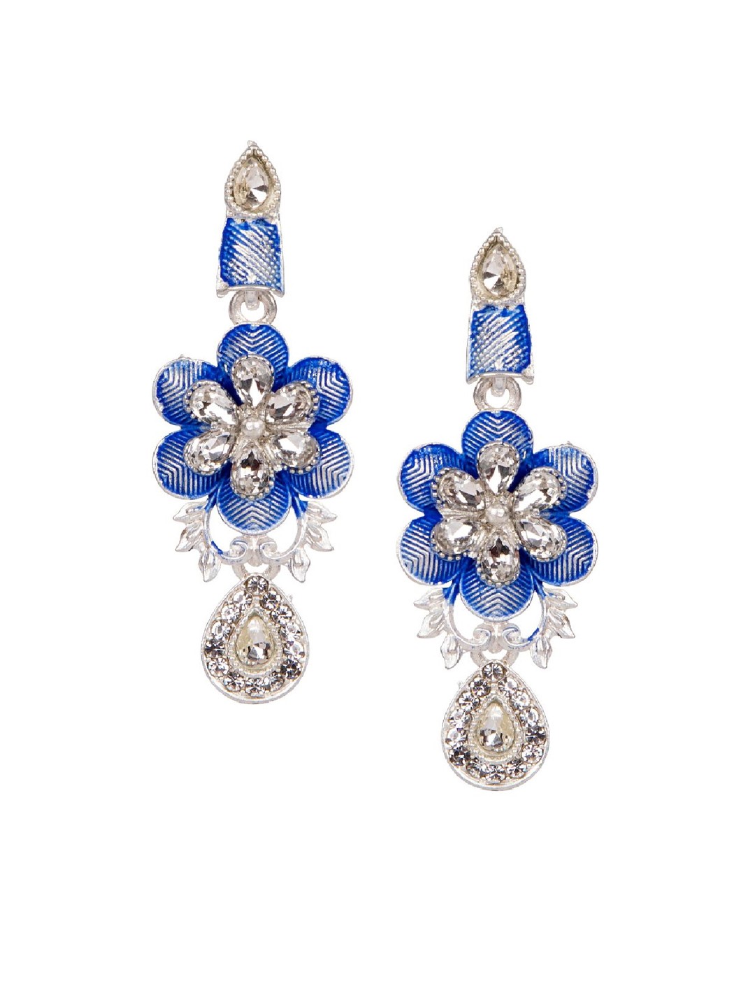 

ANIKAS CREATION Navy Blue & Silver-Plated Enamelled Classic Drop Earrings