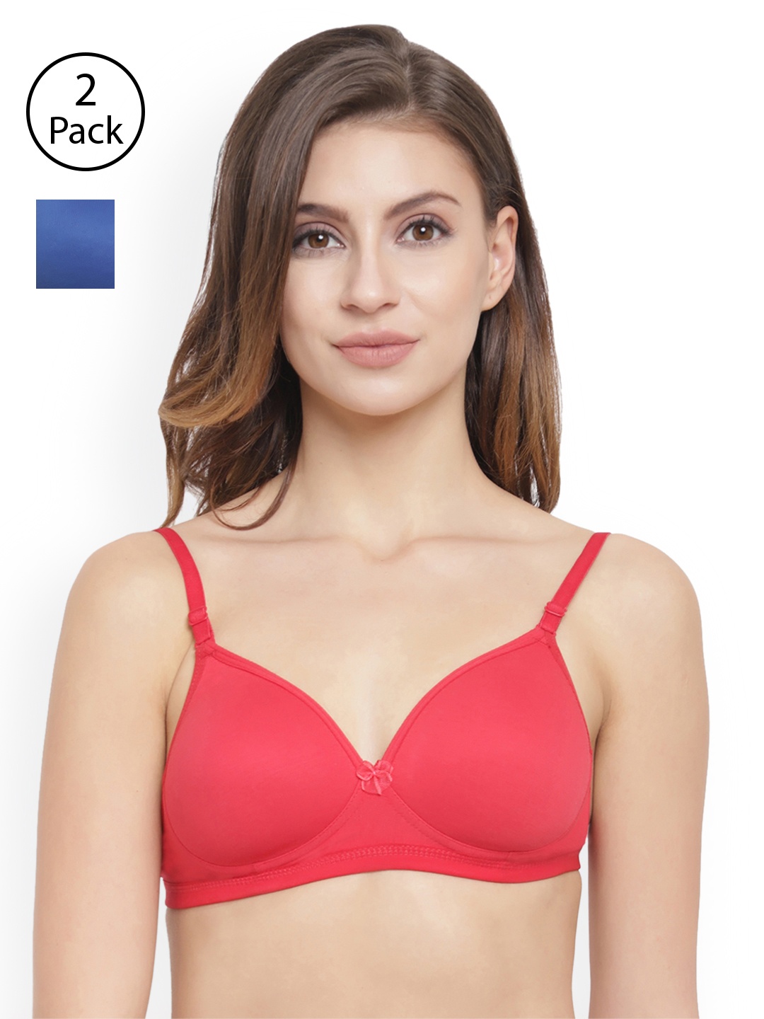 

Floret Pack of 2 Solid Non-Wired Lightly Padded T-shirt Bras T3029, Red