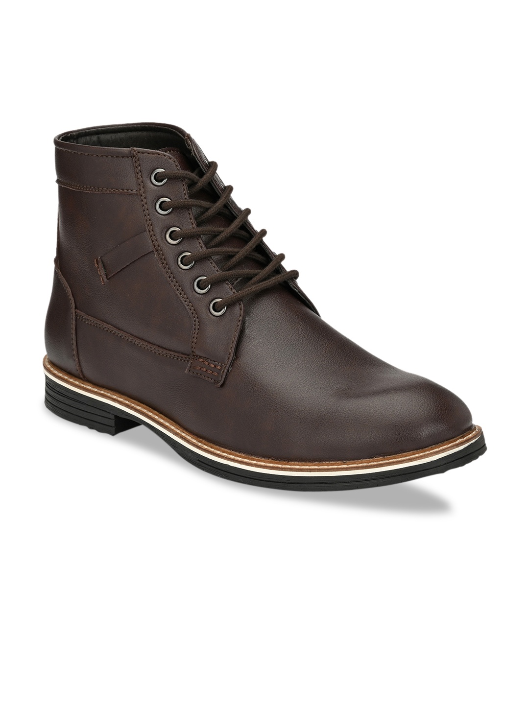 SHENCES Men Brown Solid Mid-Top Flat Boots