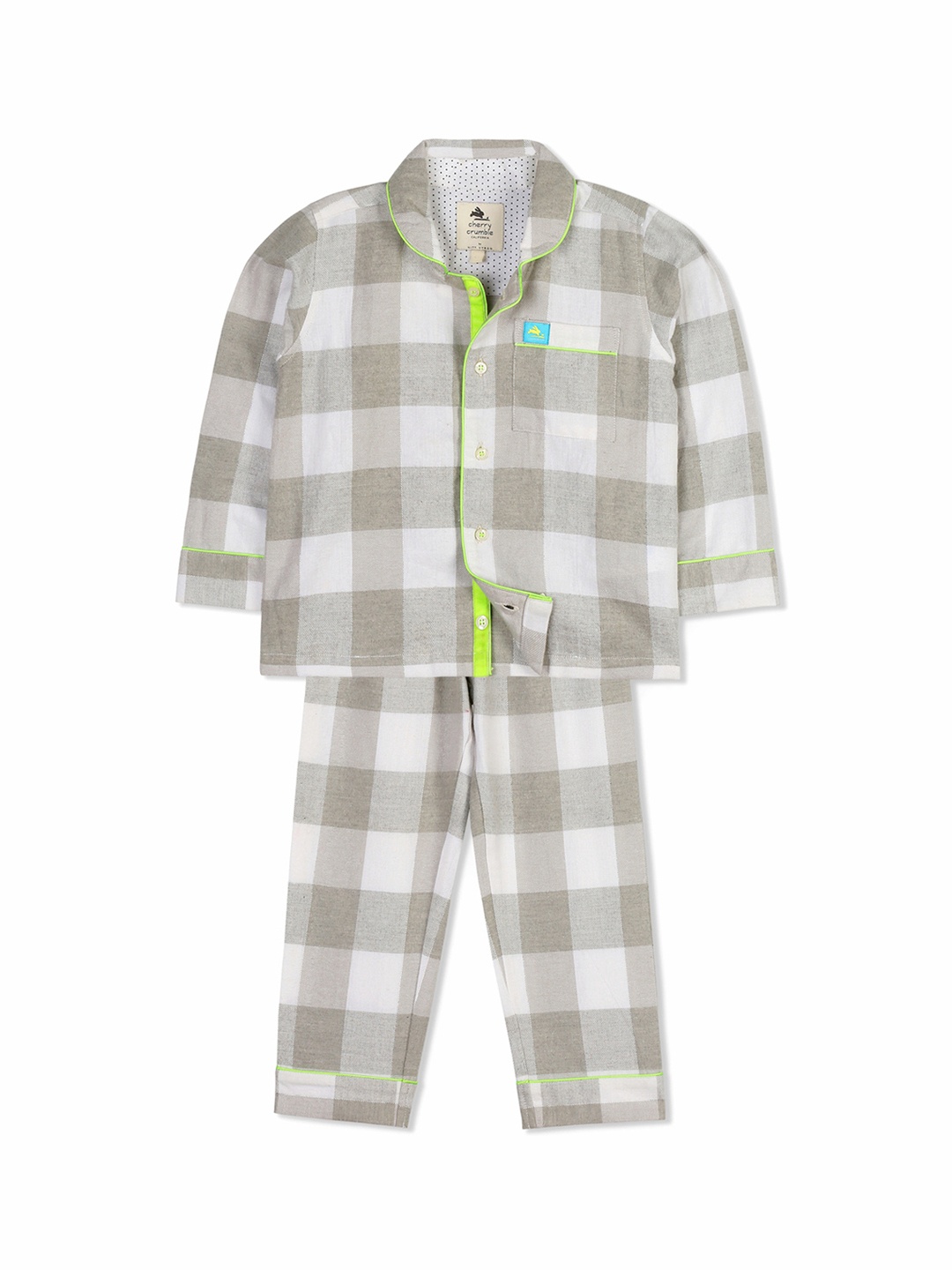 

Cherry Crumble Boys Grey & White Checked Night suit WS-NSUIT-A0958
