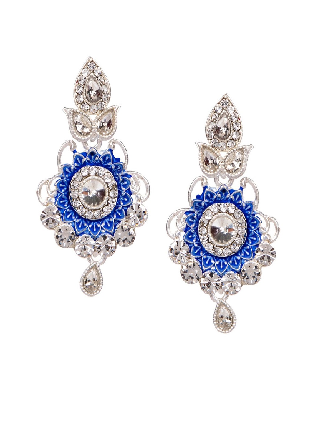 

ANIKAS CREATION Blue & Silver-Plated Enamelled Classic Drop Earrings