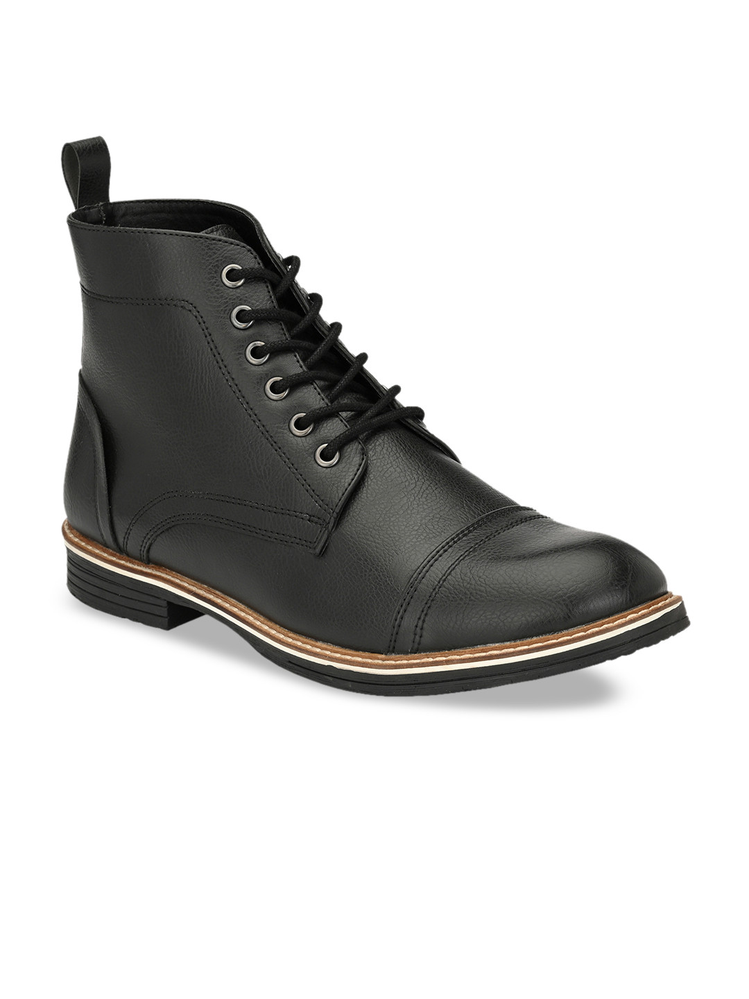

SHENCES Men Black Solid Synthetic Leather Lightweight High-Top Flat Boots