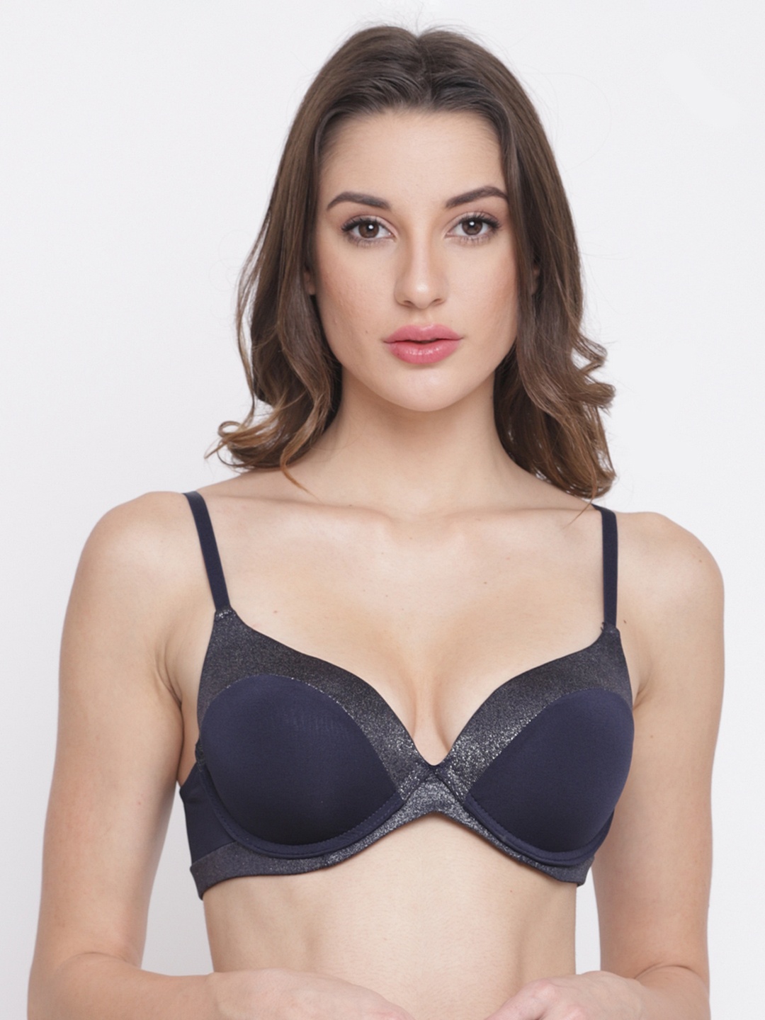 

PrettyCat Navy Blue Satin Finish Underwired Lightly Padded Push-Up Bra PC-BR-6001
