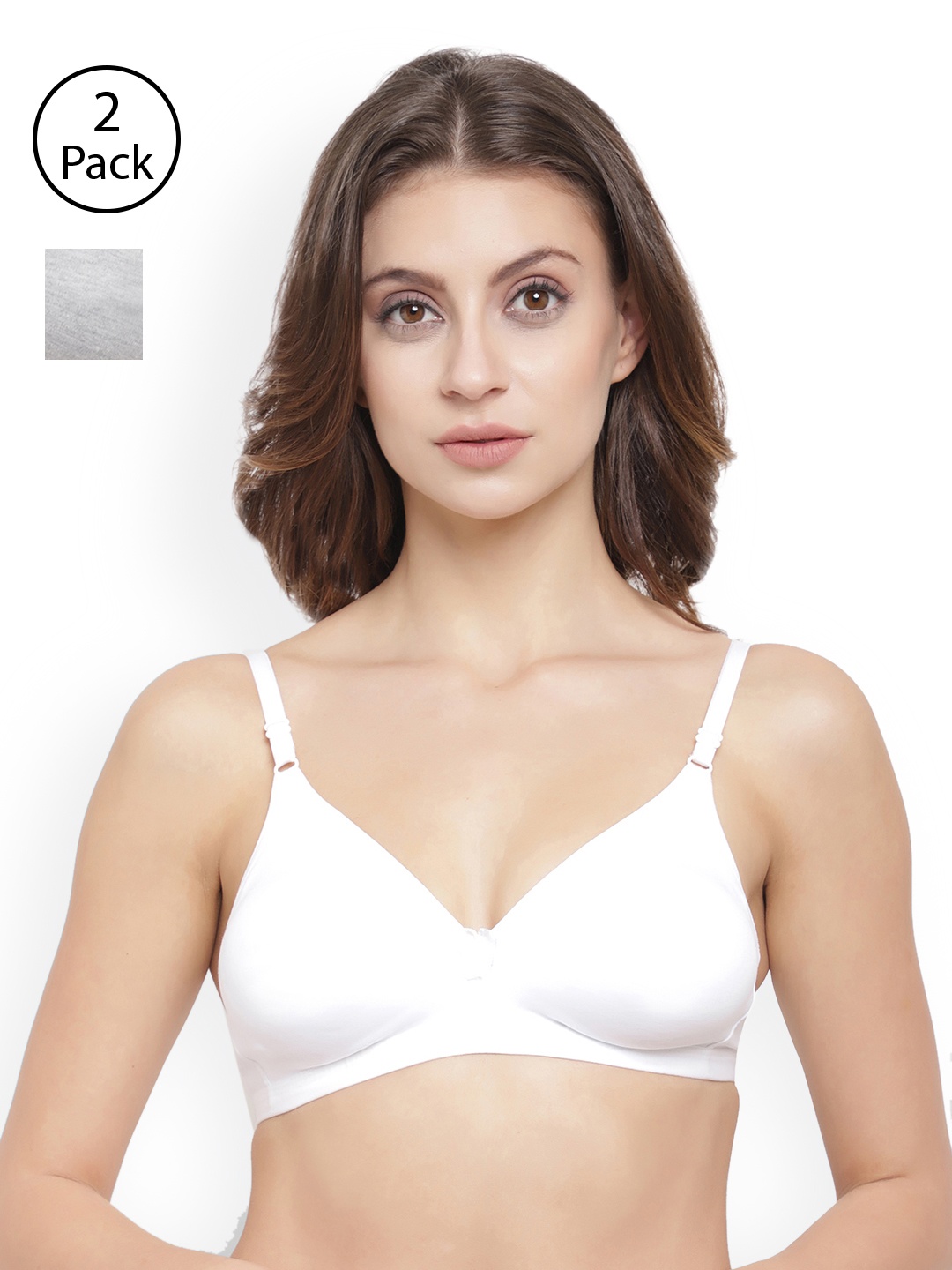 Floret Pack Of 2 Melange Solid Non-Wired Non Padded T-shirt Bra T3058, White