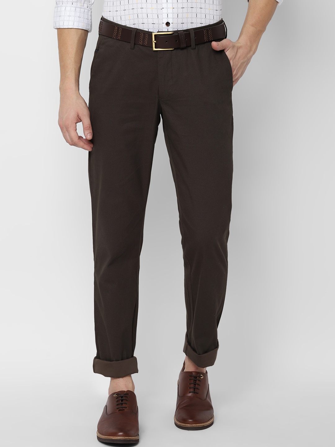 

Allen Solly Men Brown Slim Fit Self Design Regular Trousers