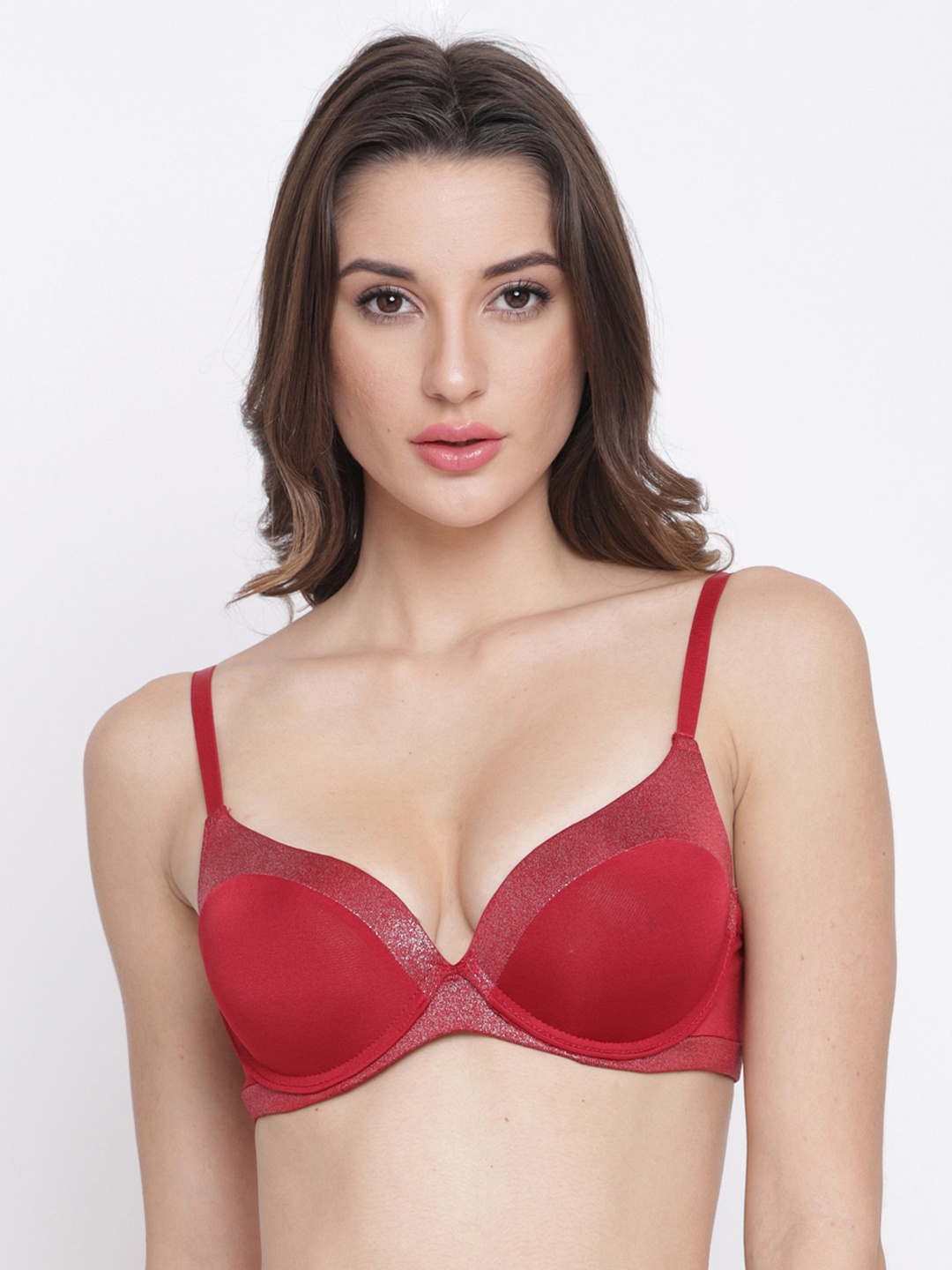 

PrettyCat Red Satin Finish Underwired Lightly Padded Push-Up Bra PC-BR-6001