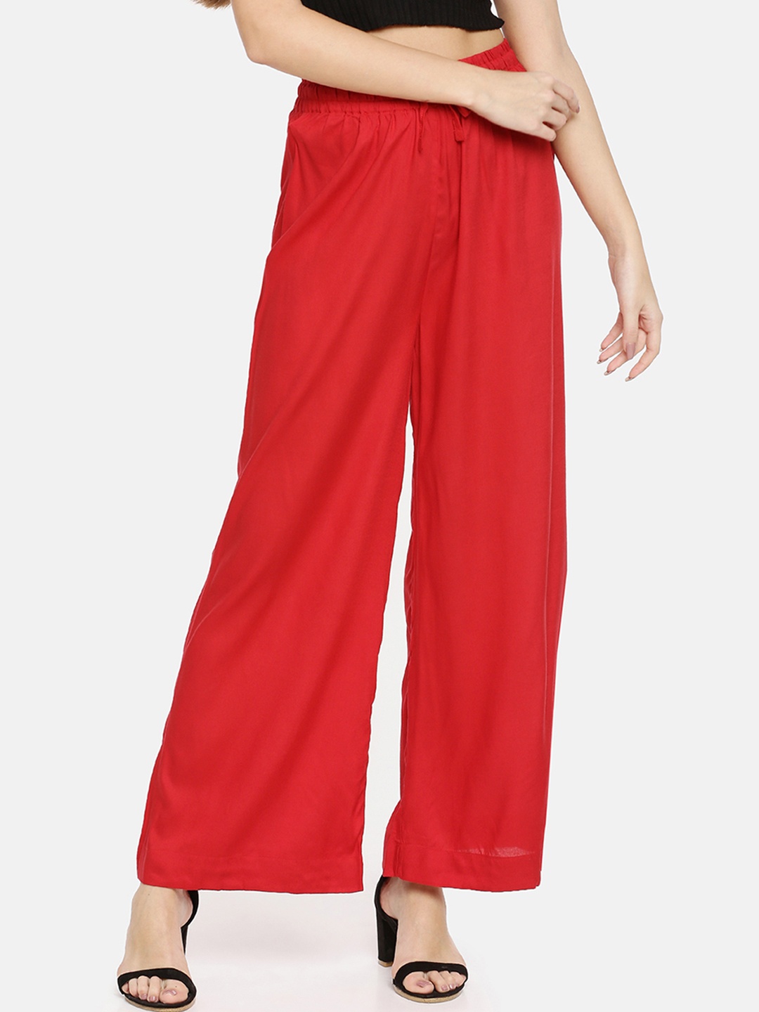 

TWIN BIRDS Women Red Solid Wide Leg Palazzos