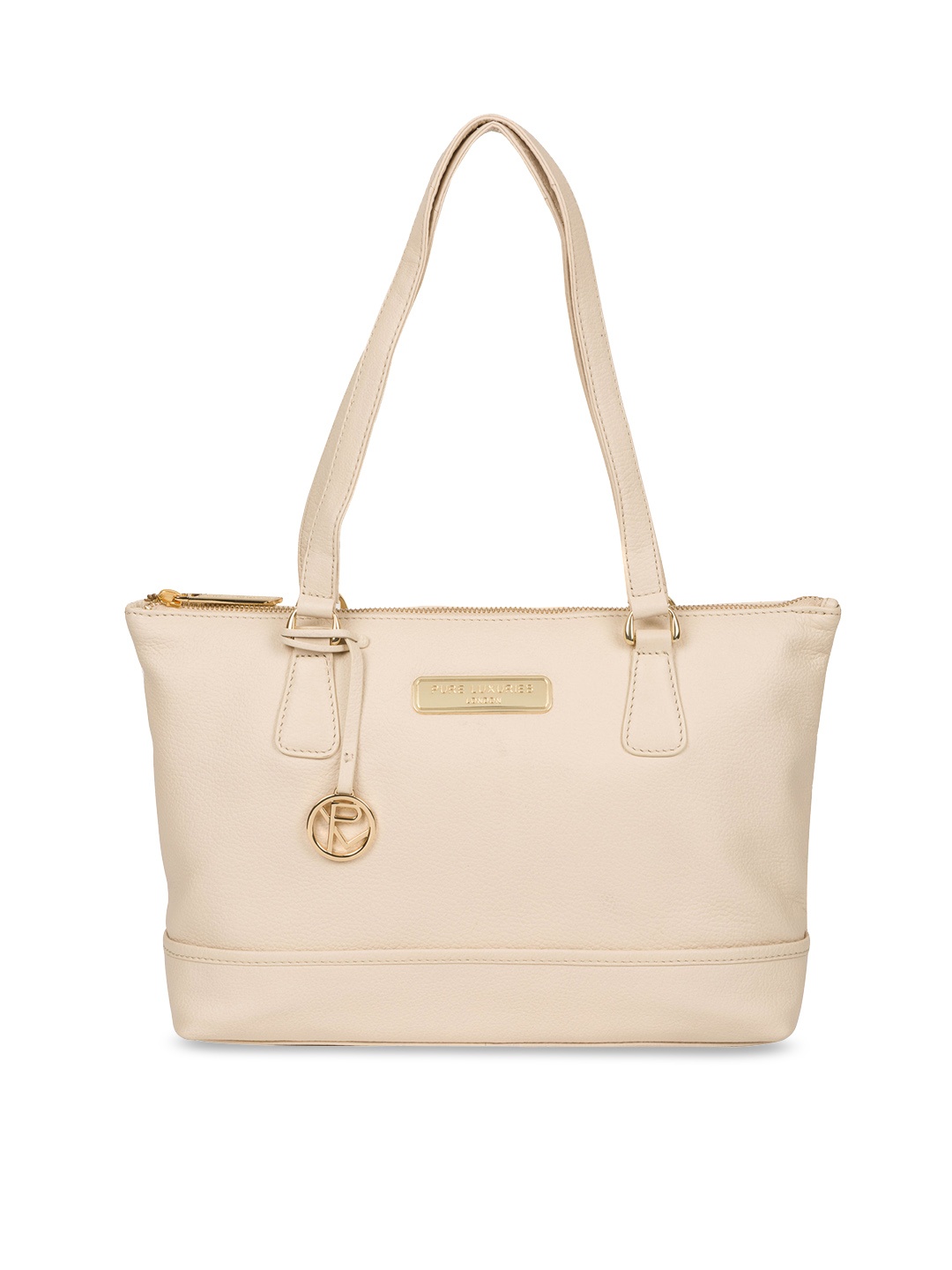 

PURE LUXURIES LONDON Cream-Coloured Solid Genuine Leather Keira Handbag