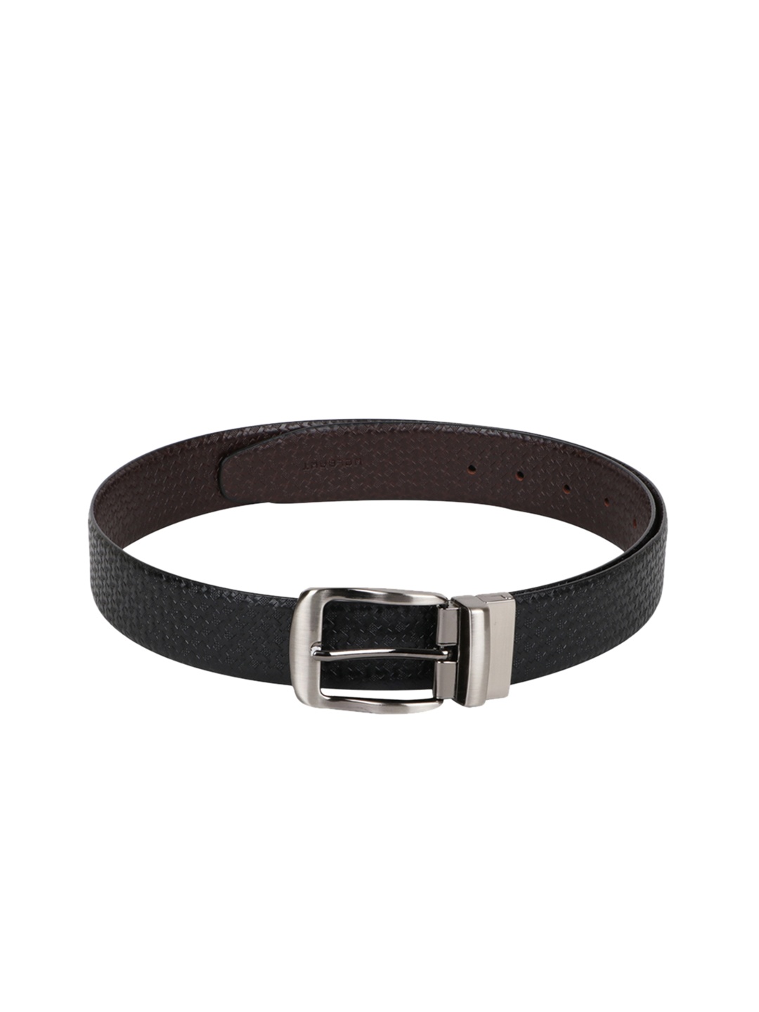 WELBAWT Men Black & Brown Textured Reversible Belt