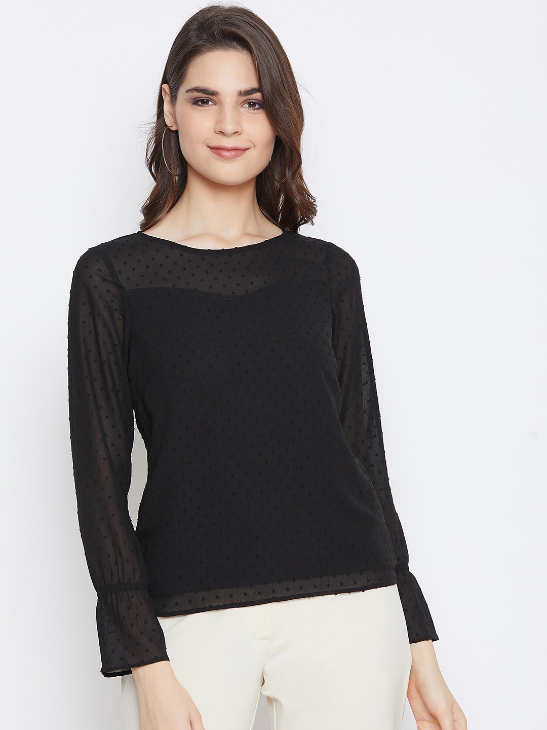 

Imfashini Women Black Self Design Top