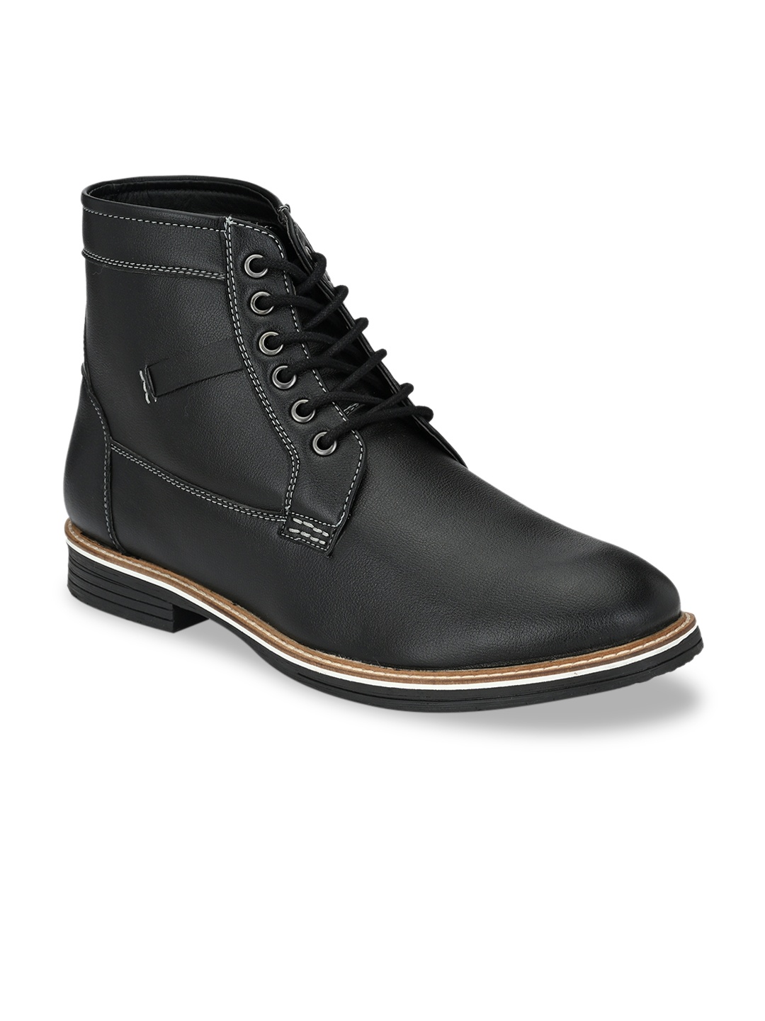 

SHENCES Men Black Solid Synthetic Leather Lightweight High-Top Flat Boots