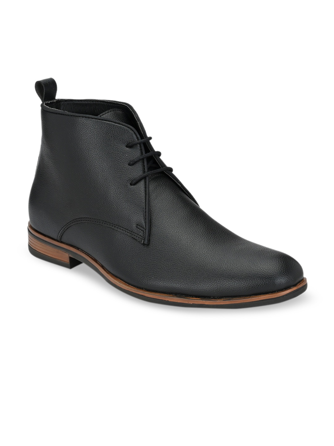 

SHENCES Men Black Solid Synthetic Leather Lightweight High-Top Flat Boots