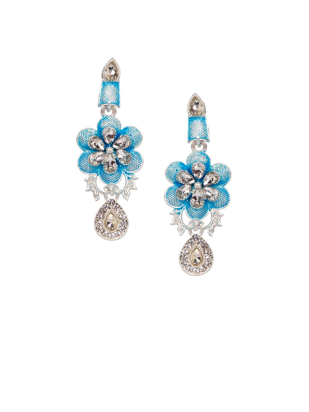 

ANIKAS CREATION Blue & Silver-Plated Enamelled Classic Drop Earrings