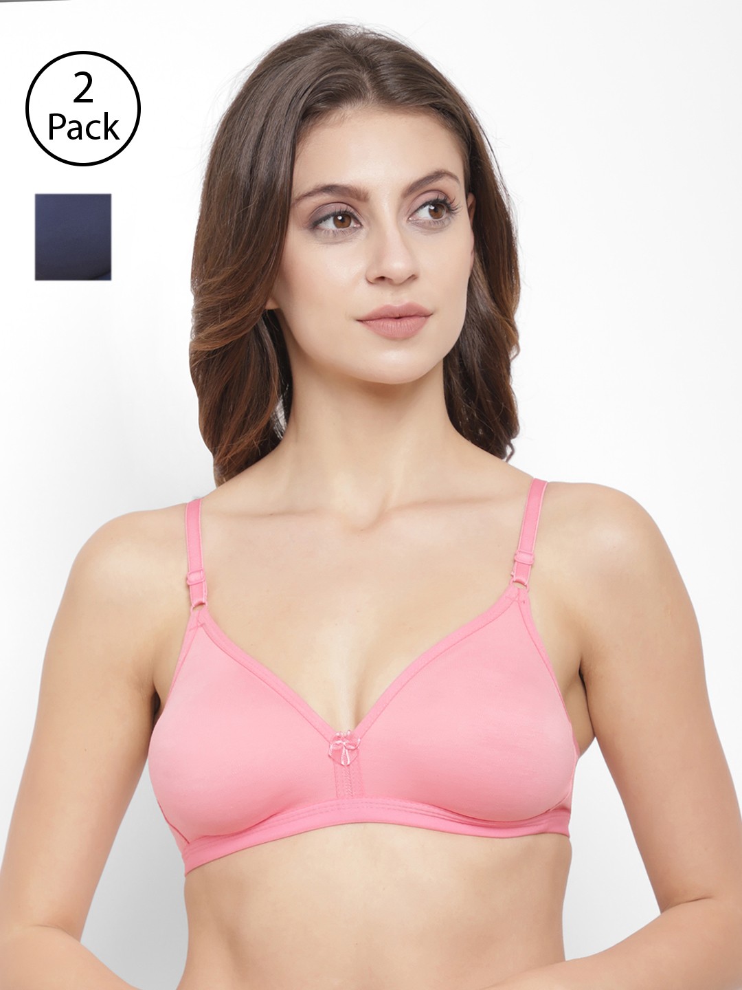 

Floret Pack of 2 Solid Non-Wired Non Padded T-shirt Bra T3058, Navy blue