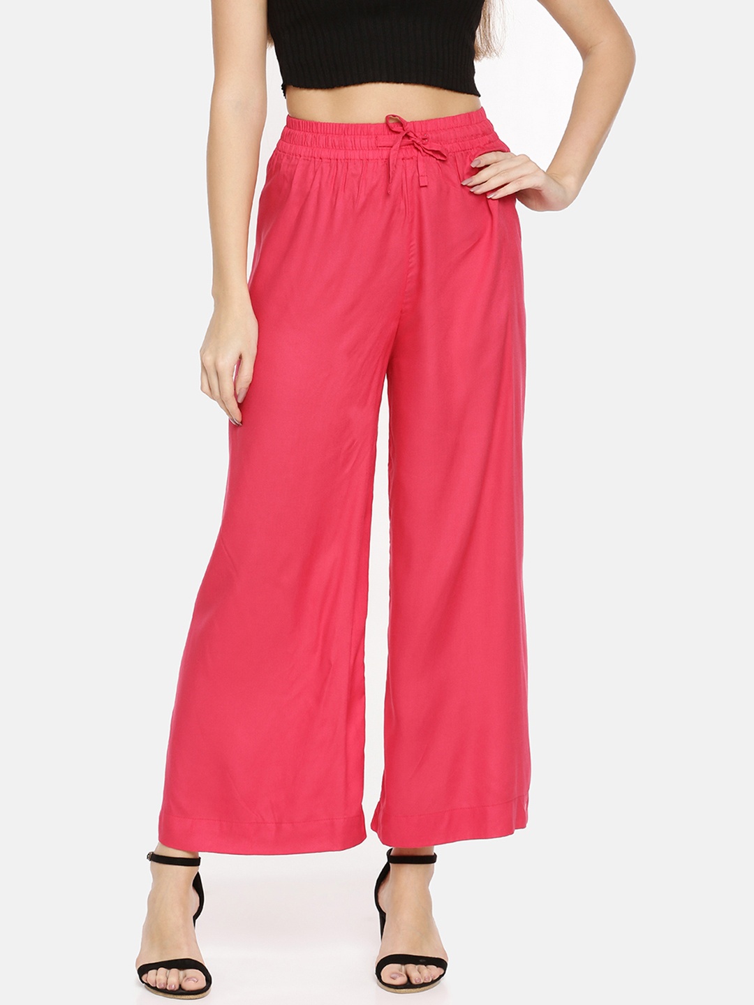 TWIN BIRDS Women Pink Solid Wide Leg Palazzos
