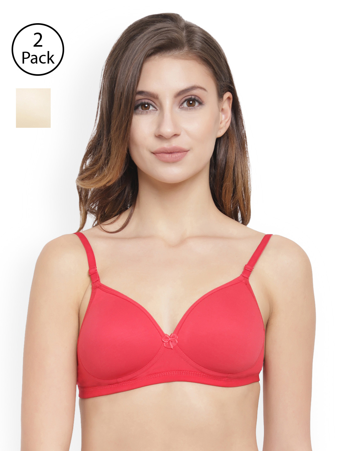 

Floret Pack Of 2 Solid Non-Wired Lightly Padded T-shirt Bra T3029, Red