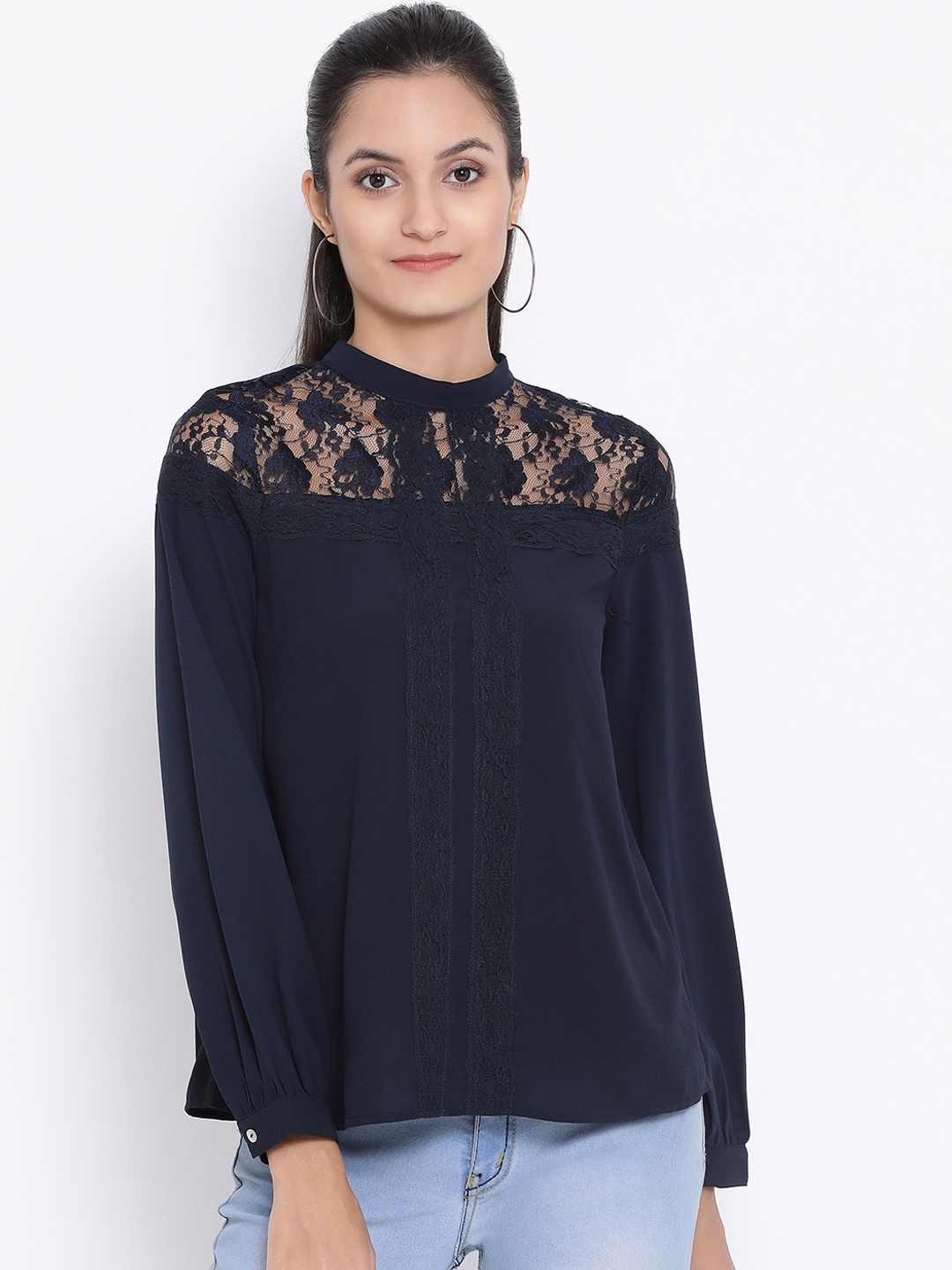 

Oxolloxo Women Navy Blue Self Design A-Line Top