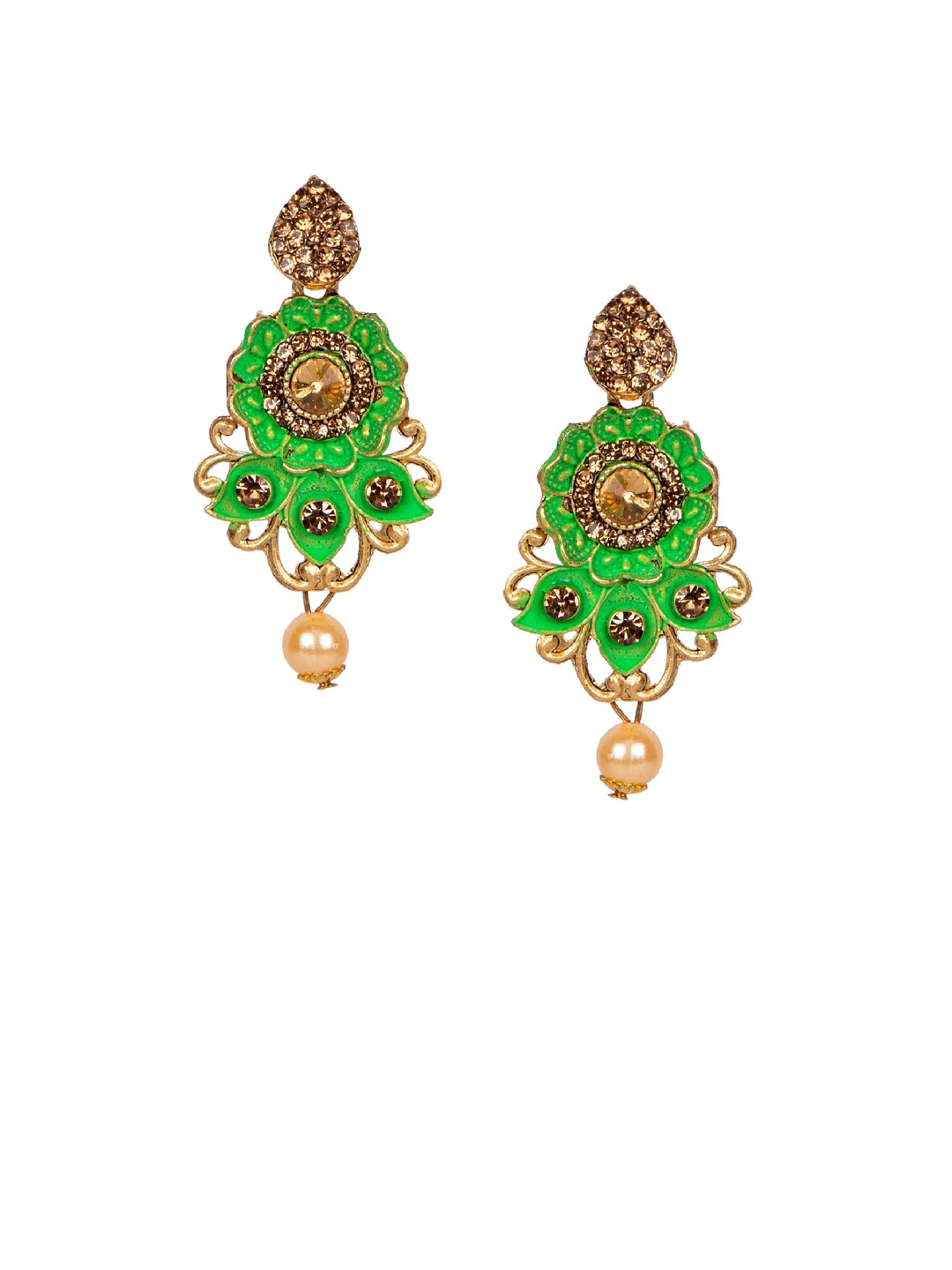 

ANIKAS CREATION Green & Gold-Plated Enamelled Classic Drop Earrings