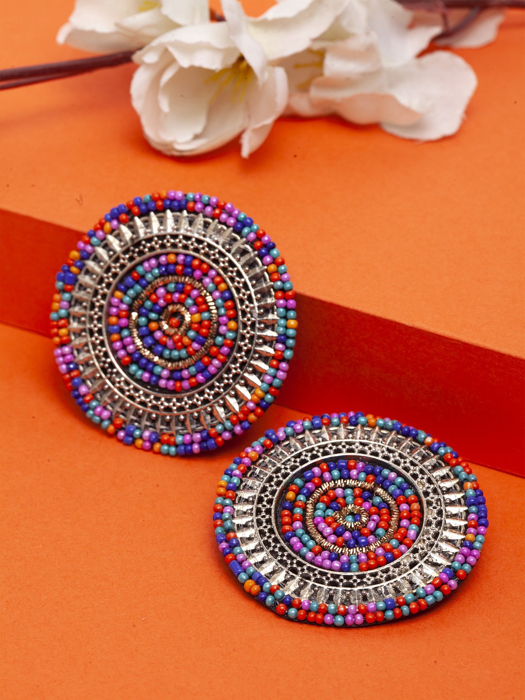 

Moedbuille Brass-Plated Multicoloured Circular Drop Earrings, Multi