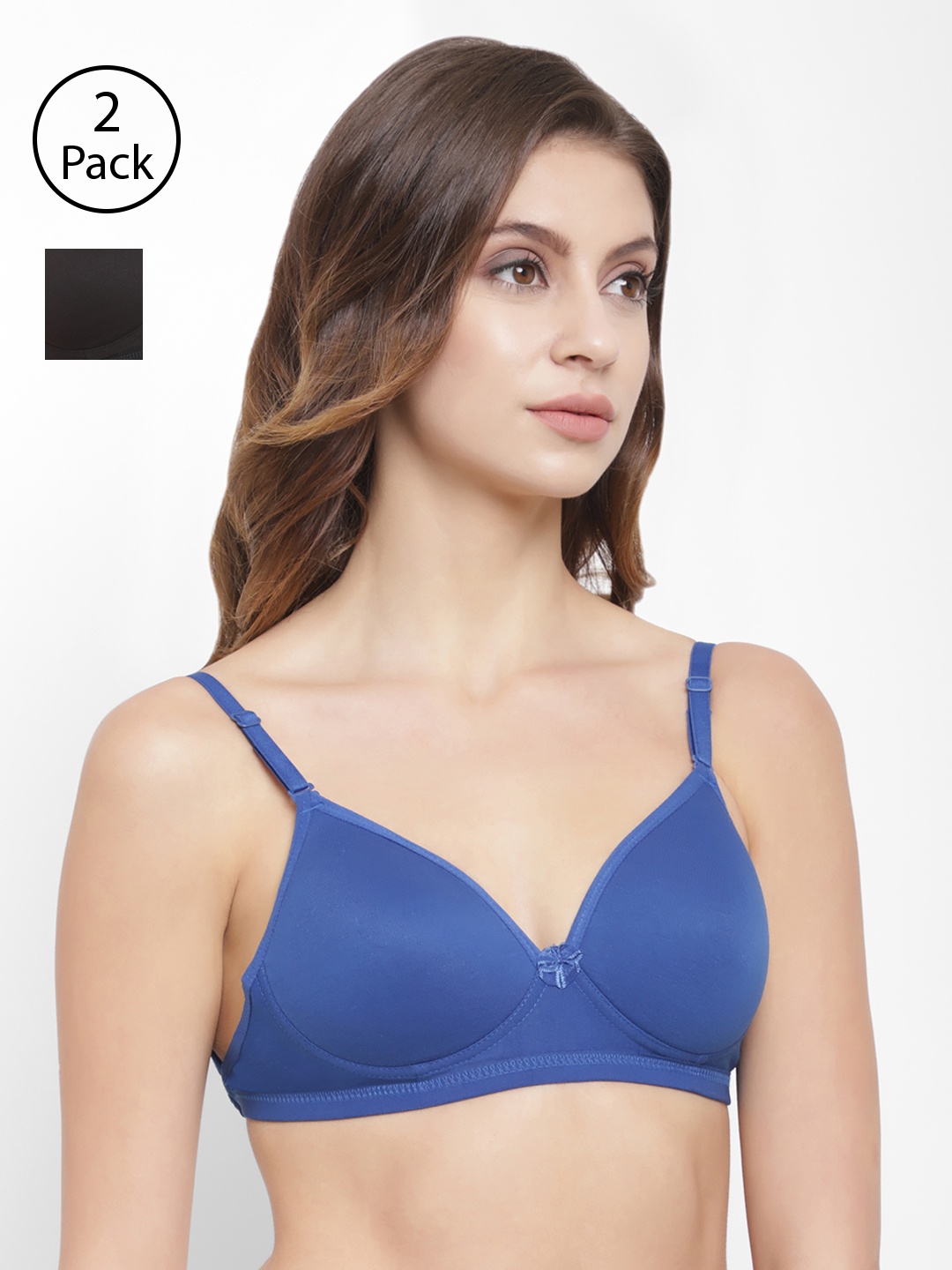 

Floret Pack Of 2 Solid Non-Wired Lightly Padded T-shirt Bra T3029, Black