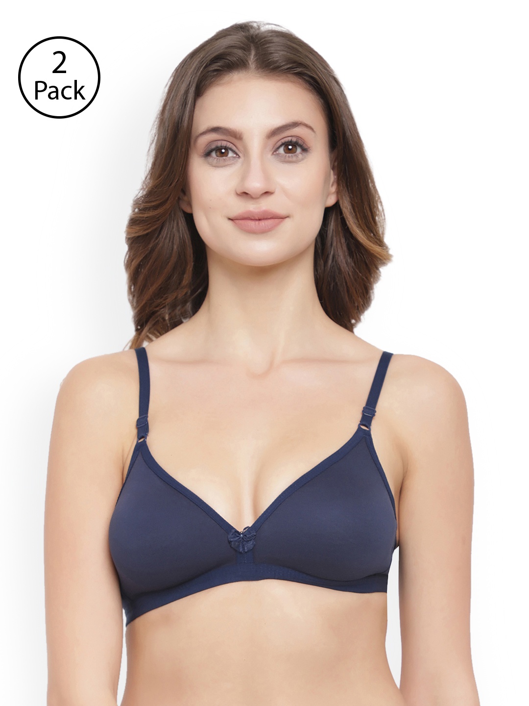

Floret Pack of 2 Navy Blue Solid Non-Wired Non Padded T-shirt Bras T3058