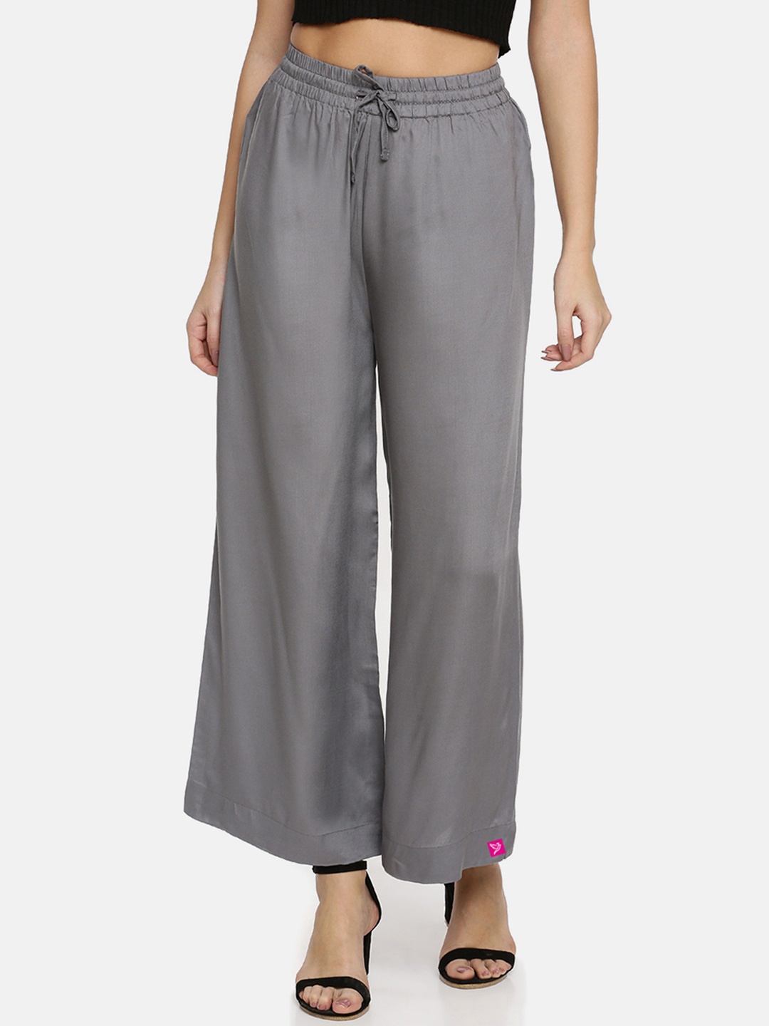 

TWIN BIRDS Women Grey Solid Wide Leg Palazzos