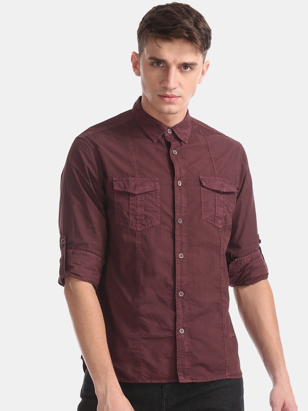 

Cherokee Men Maroon Regular Fit Solid Casual Shirt