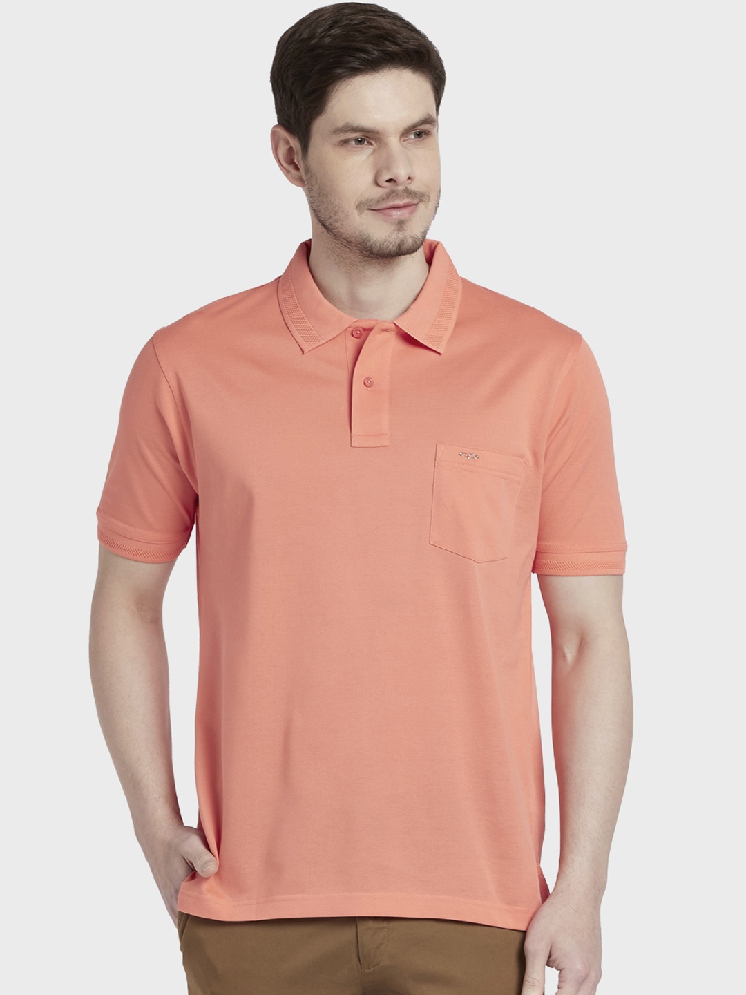 

ColorPlus Men Peach-Coloured Solid Polo Collar T-shirt