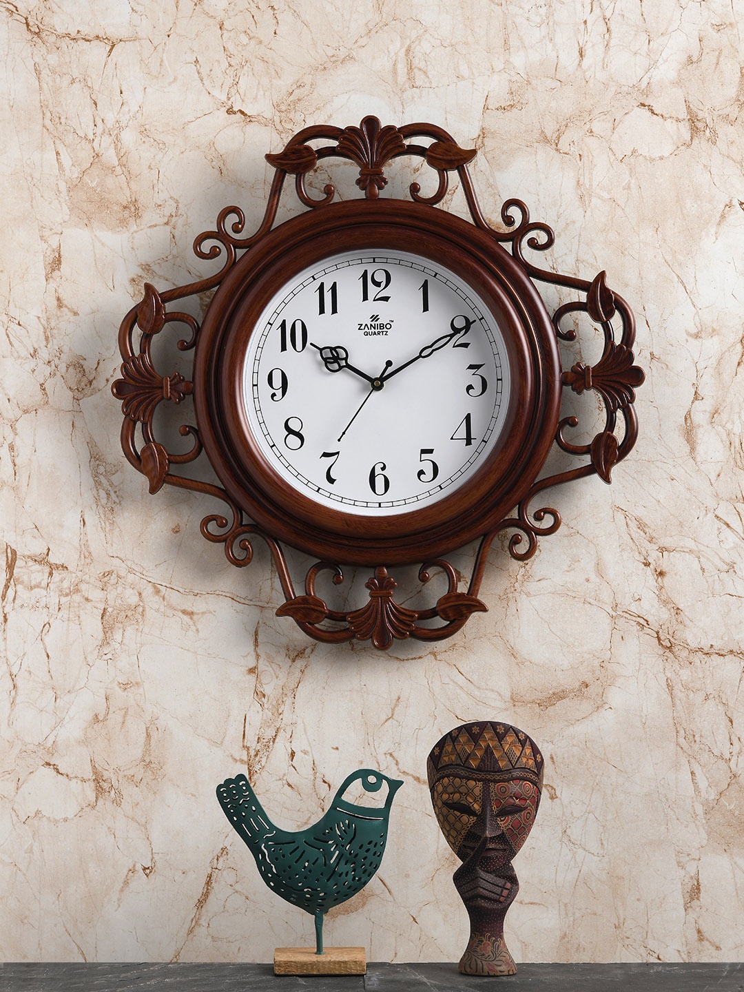 

ZANIBO Brown & White Floral Textured 44 x 44 CM Analogue Wall Clock