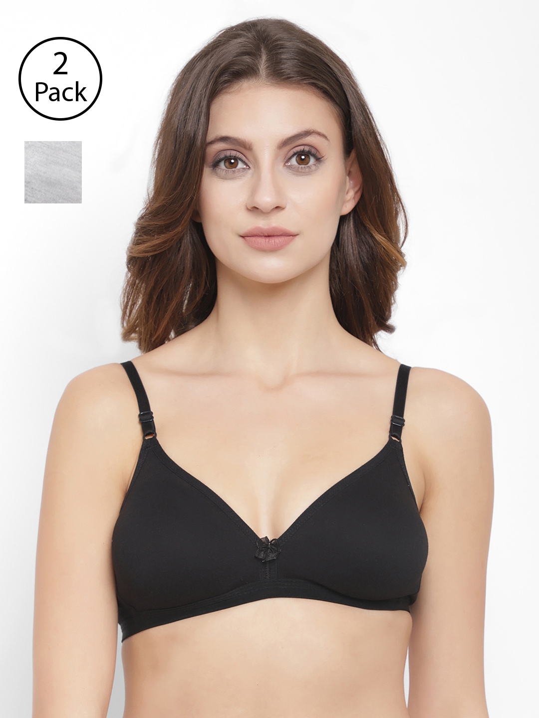 

Floret Pack Of 2 Solid Non-Wired Non Padded T-shirt Bras T3058, Black