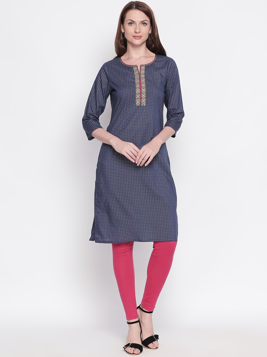 

RANGMANCH BY PANTALOONS Women Blue Printed Straight Kurta