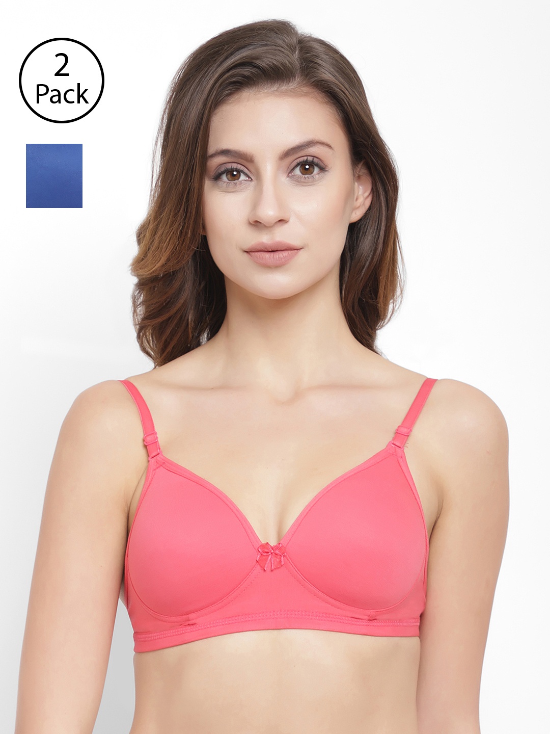 

Floret Pack of 2 Solid Non-Wired Lightly Padded T-shirt Bra T3029, Blue