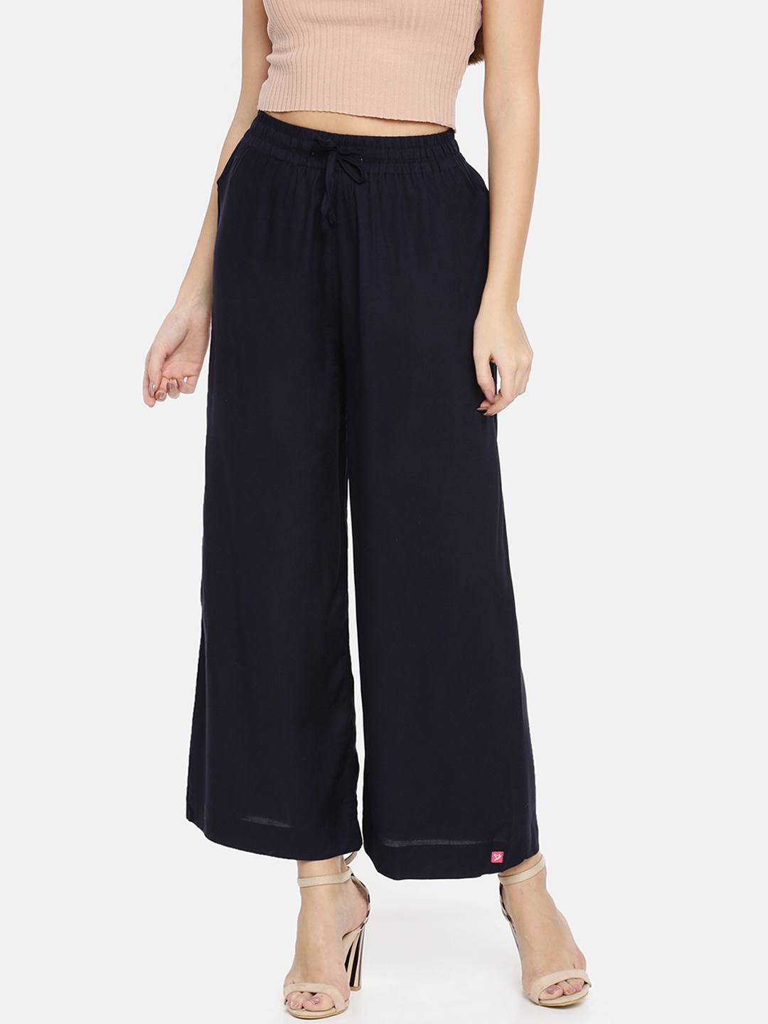 TWIN BIRDS Women Navy Blue Solid Wide Leg Palazzos