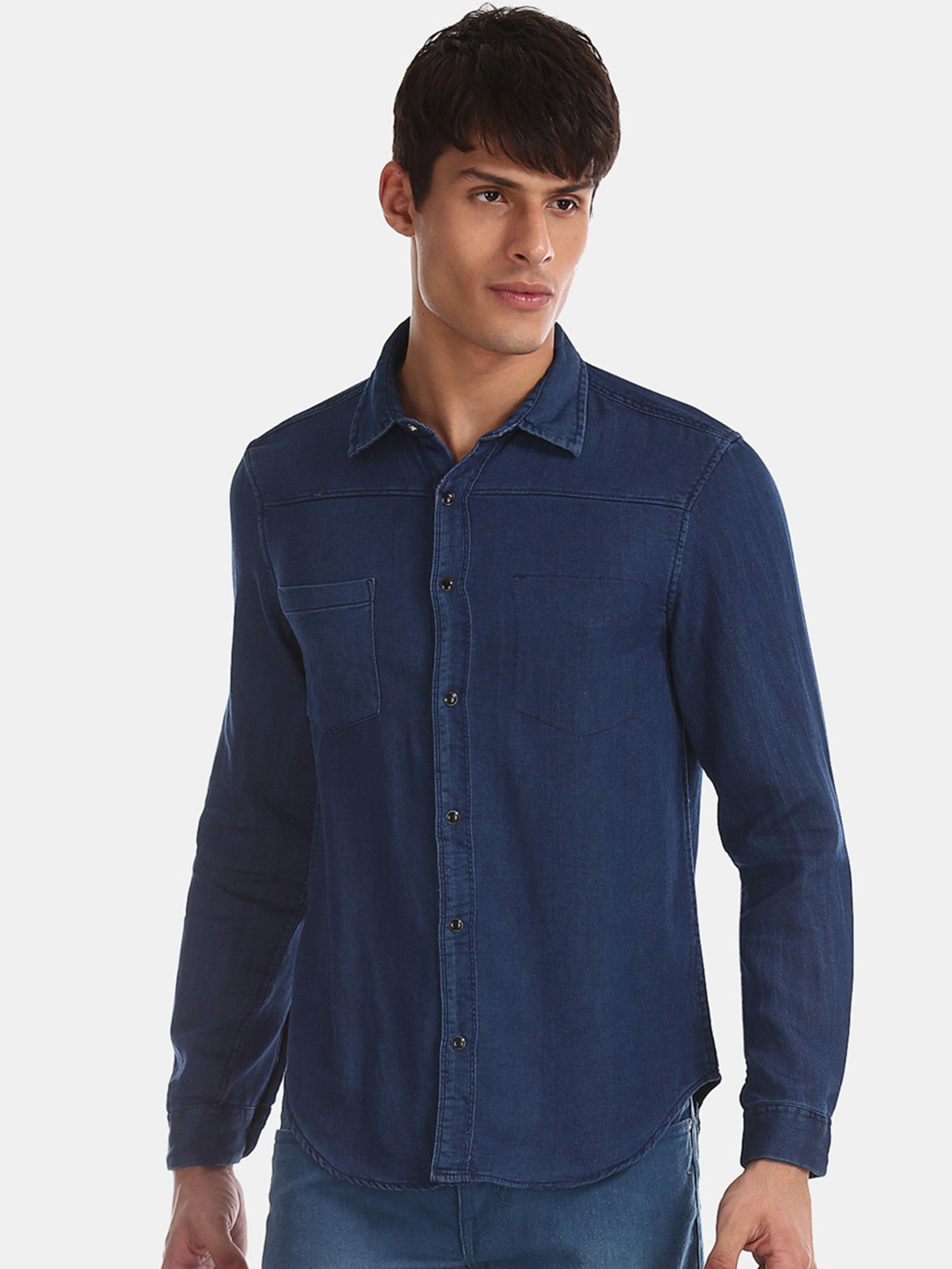 

Cherokee Men Navy Blue Regular Fit Faded Casual Denim Shirt