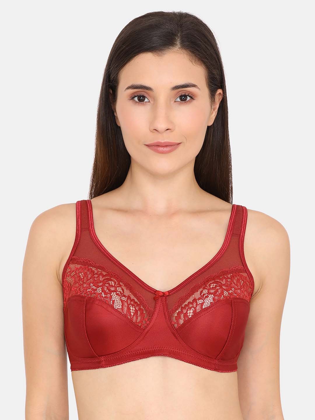 

Zivame Maroon & Maroon Lace Non-Wired Non Padded Everyday Bra