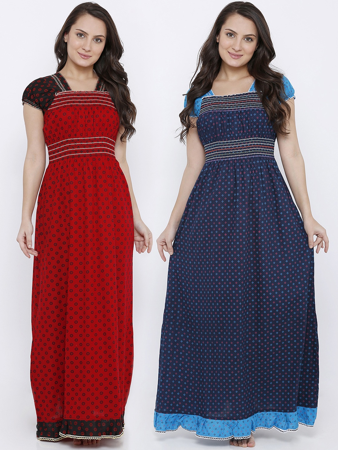 

Pretty Awesome Pack of 2 Printed Nightdresses PTCMB601, Red