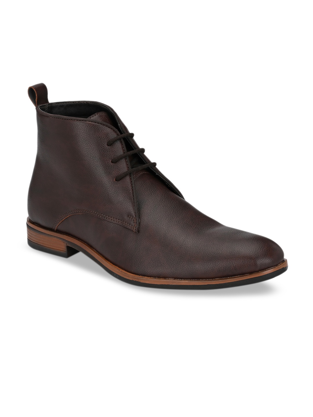 

SHENCES Men Brown Solid Synthetic Leather Mid-Top Flat Boots