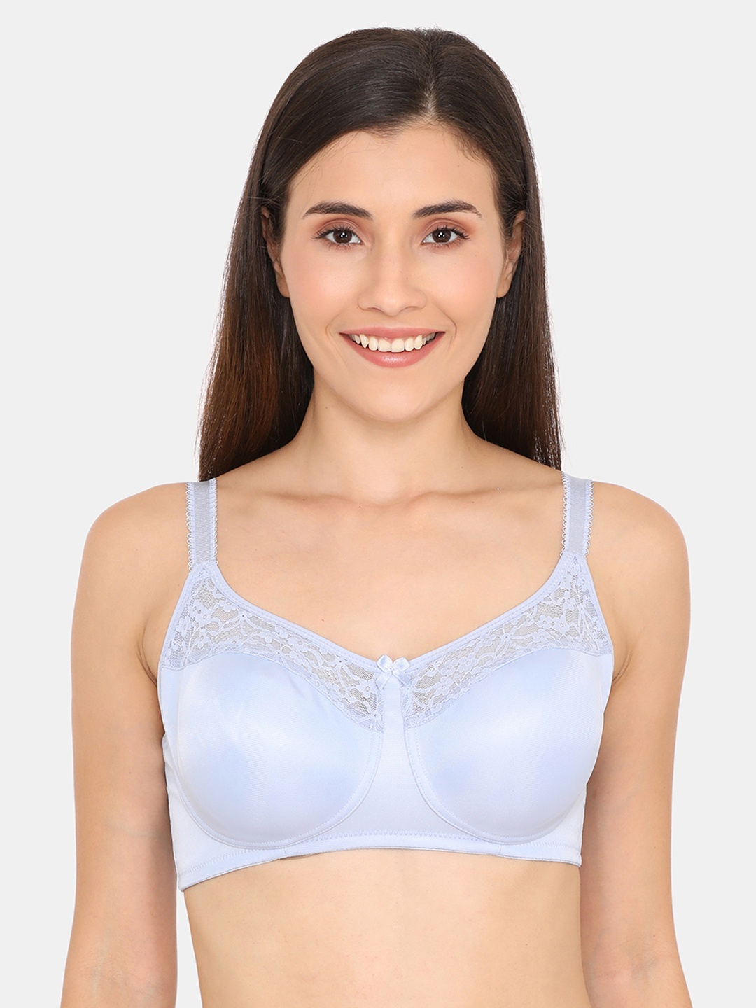 

Zivame Blue Lace-Detailed Non-Wired Non Padded Minimizer Bra ZI10X7FASHABLUE