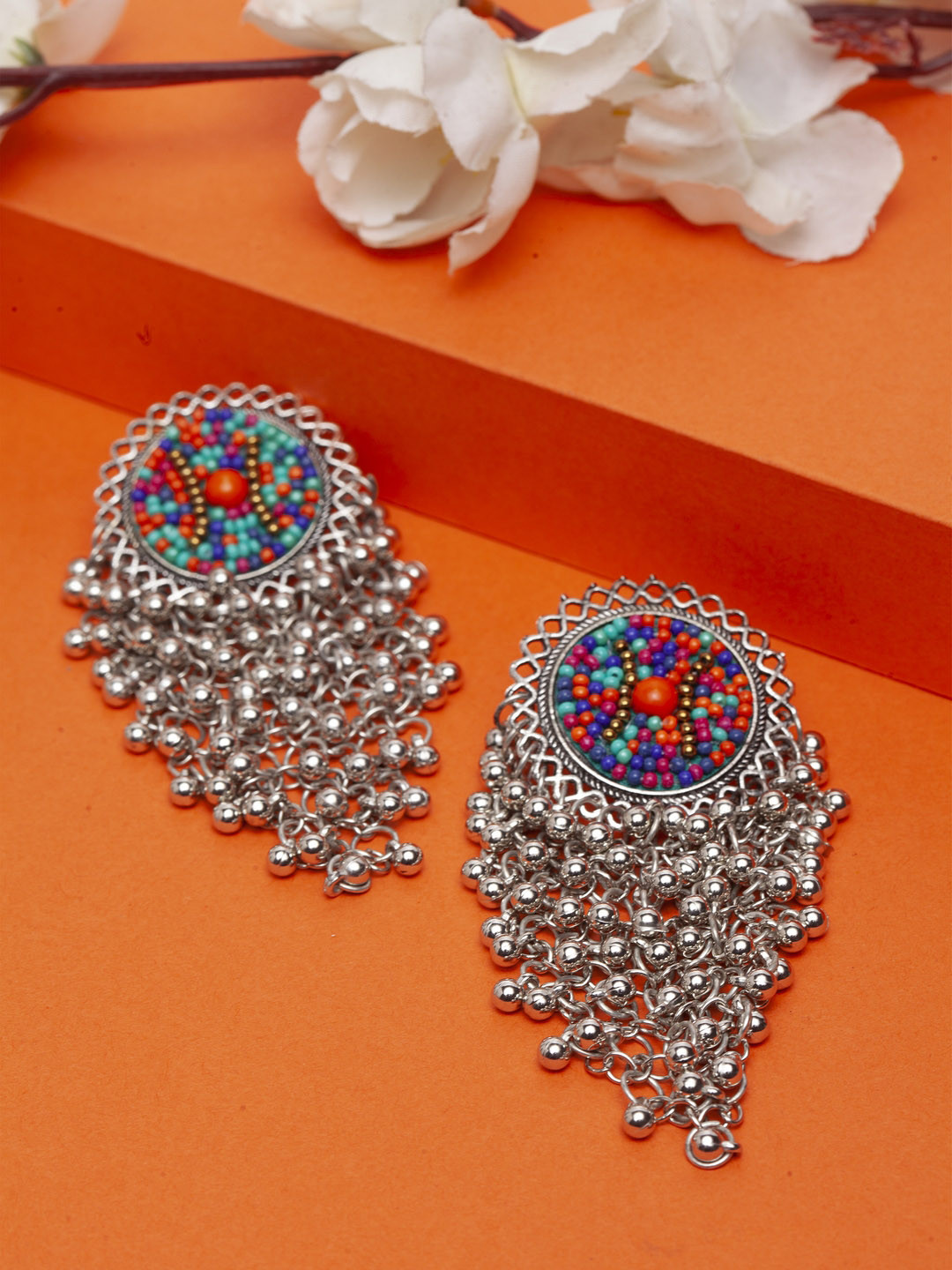 

Moedbuille Brass-Plated Silver-Toned Classic Drop Earrings