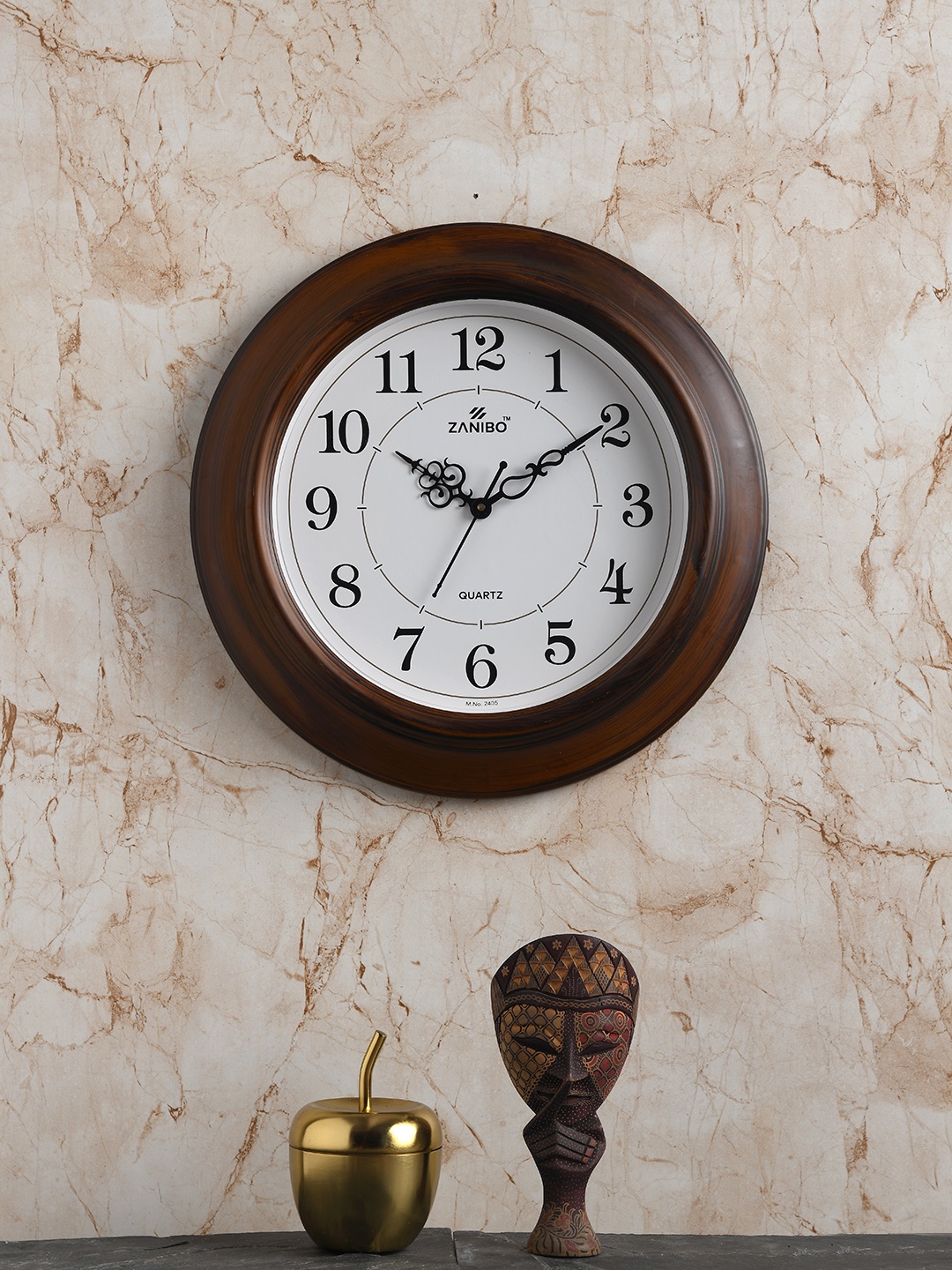 

ZANIBO Brown & White Round Solid 41 cm Analogue Wall Clock